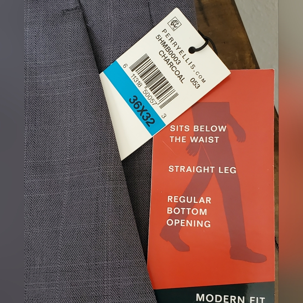 Perry Ellis FORMAL Portfolio Modern Fit Charcoal Performance Dress Pants NWT - Picture 2 of 9